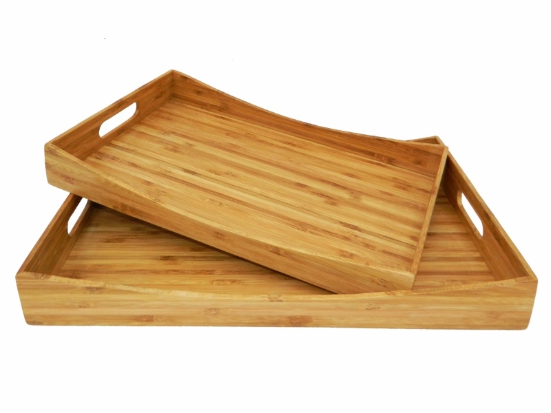 Curated 2pc Wavy Bamboo Serving Tray Set with Handles - Sustainable Kitchenware